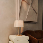 Marley Houten Lamp met Beige Lampenkap - Stijlvolle Organische Verlichting