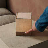 Zano lichtbruine draadloze lamp met hout en linnen - stemmingsverlichting, LED -tafellamp met batterij