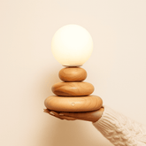 Isabella Houten & Glazen Oplaadbare Lamp - Snoerloos & Dimbaar