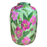 Handbeschilderde vaas - Artic rosehip green pink flower