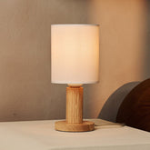 Boris Lichtbruine Lamp met 2 Meter Koord - Stoffen Lampenkap & Houten Basis