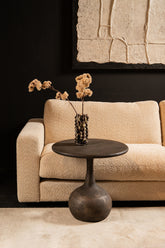 PTMD Flos Grey Ronde Bijzettafel - Mangohout 55cm