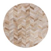 Joanne Beige cowhair patchwork carpet round L