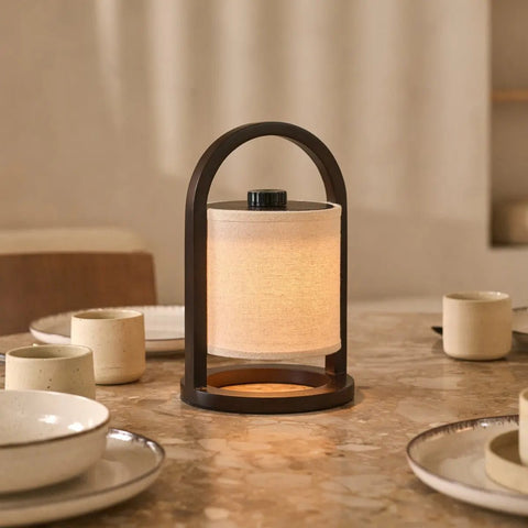 River Donkerbruine Draadloze Houten Lamp – Oplaadbaar & Dimbaar
