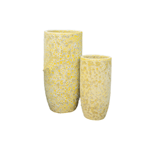 Dezzel Yellow glazed round ceramic pot high SV2