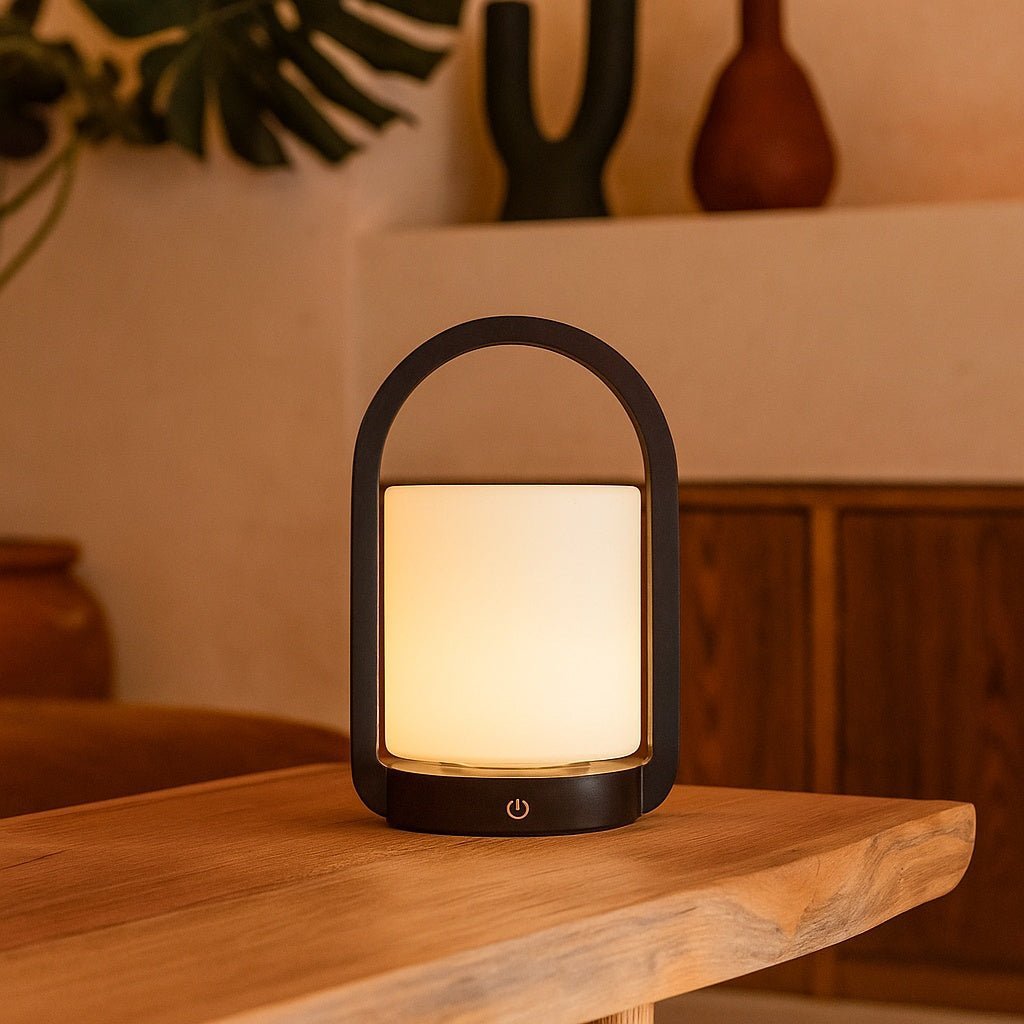 George donkerbruine houten lamp – oplaadbaar, dimbaar en draagbaar