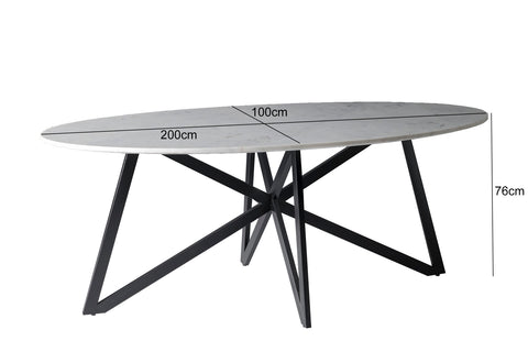 Marmor Oval Web Weiß 200cm