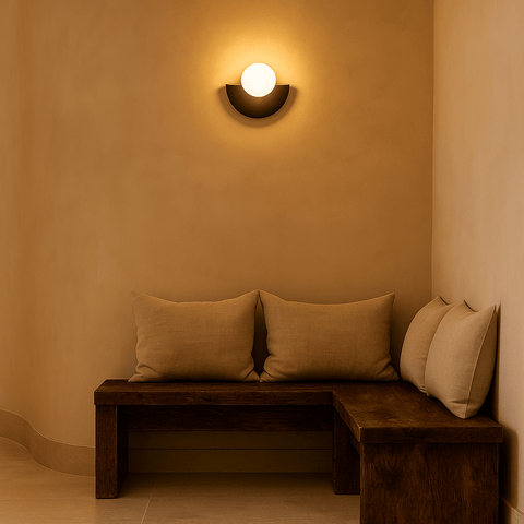 Kane zwarte draadloze wandlamp – oplaadbare hout- en glaslamp