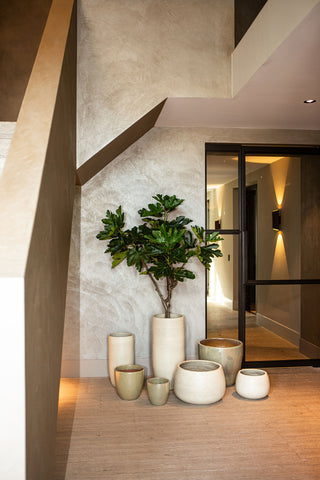 Dezzel White glazed round ceramic pot high SV2
