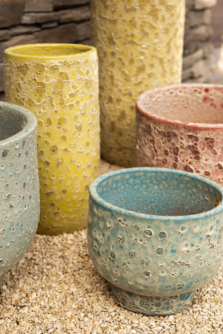 Dezzel Yellow glazed round ceramic pot high SV2