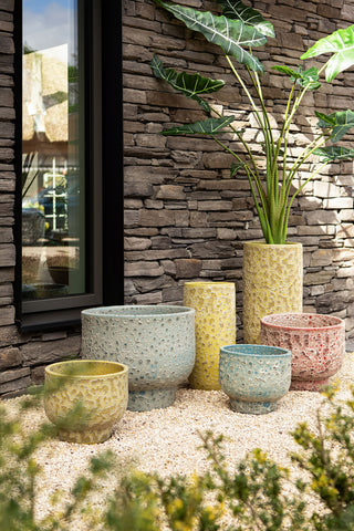 Dezzel Yellow glazed round ceramic pot high SV2