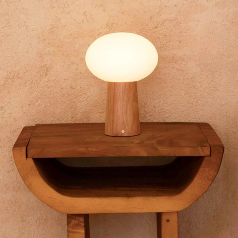 Max lichtbruine houten oplaadbare tafellamp met glas en oplaadbare batterij | Dimbare en veelzijdige verlichting