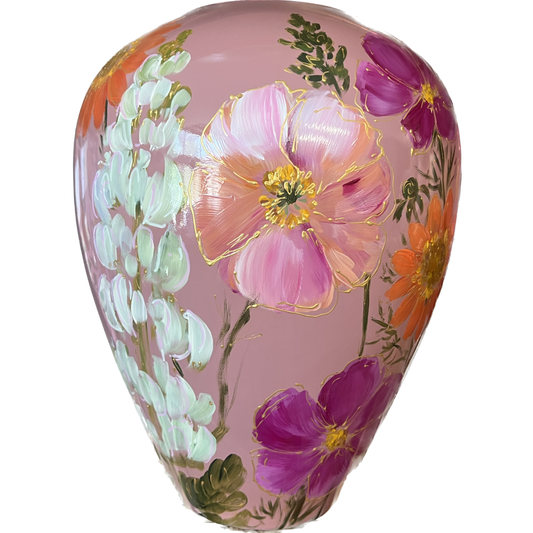 Handbeschilderde vaas - Kander flowermix mauve