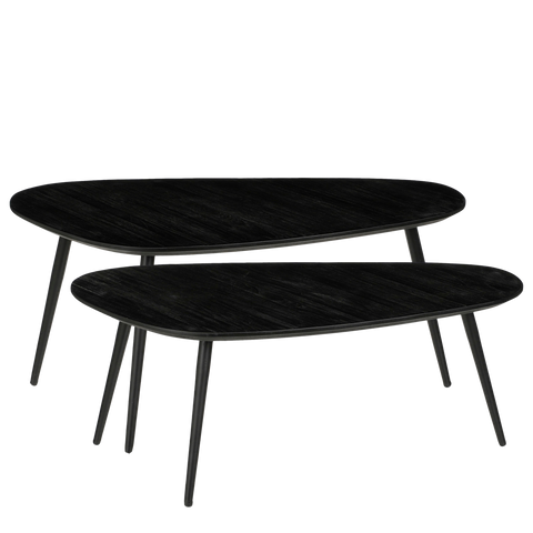 Jailey Bijzettafel - Set van 2 - L84 x B39 x H39 cm - Gerecycled Hout - Zwart