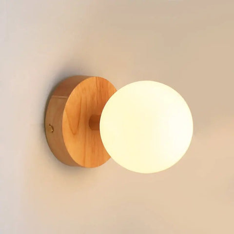Richella lichtbruin houten en glazen wandlicht - oplaadbaar en draadloos