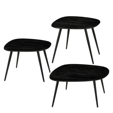 Jailey Bijzettafel - Set van 3 - L62 x B52 x H34 cm - Gerecycled Hout - Zwart
