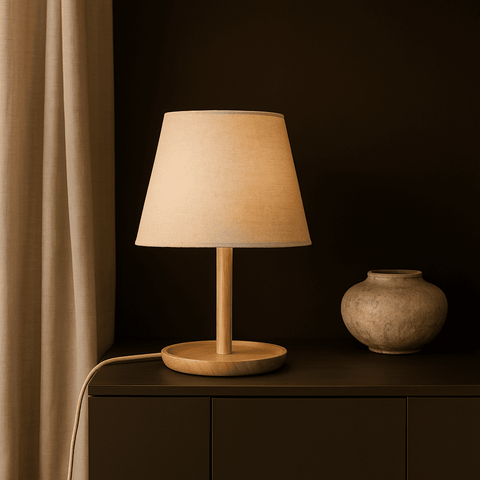 Emily lichtbruine houten lamp met kabel - handgemaakt duurzaam ontwerp voor thuis