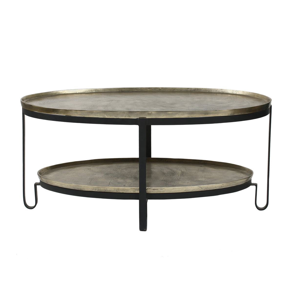 Kae Gold Ovale Salontafel met Aluminium Blad 2-Laags Zwart Frame