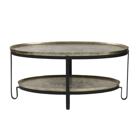 Kae Gold Ovale Salontafel met Aluminium Blad 2-Laags Zwart Frame