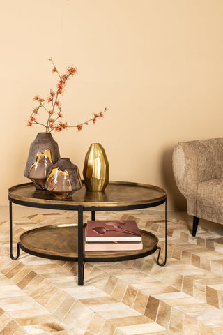 Kae Gold Ovale Salontafel met Aluminium Blad 2-Laags Zwart Frame
