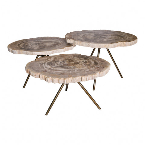 Salontafel New Khine Crème Versteend Hout Rond 60 cm PTMD