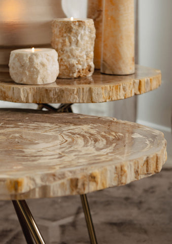 Salontafel New Khine Crème Versteend Hout Rond 60 cm PTMD