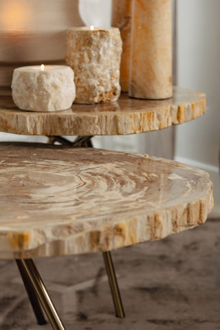 Salontafel New Khine Crème Versteend Hout Rond 60 cm PTMD