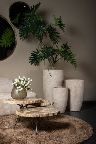 Salontafel New Khine Crème Versteend Hout Rond 60 cm PTMD