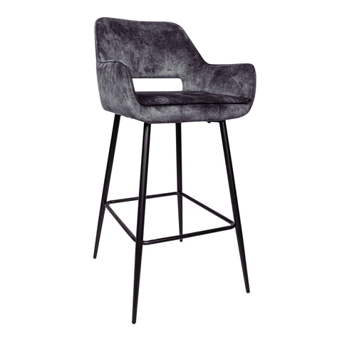 Barstoel Fallon Velvet Antraciet Zithoogte 75 cm PTMD (set van 2)