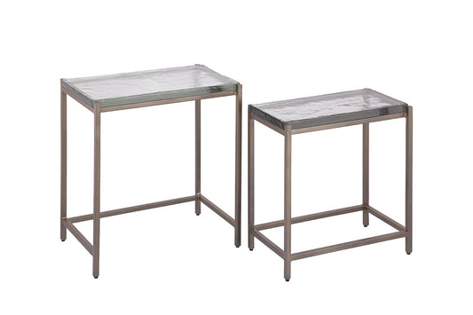 Lucinde Messing IJzeren Bijzettafel Dik Glas Rechthoekig SV2