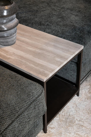 Sidetable Laco Beige Marmer Taupe Metaal 100 cm PTMD