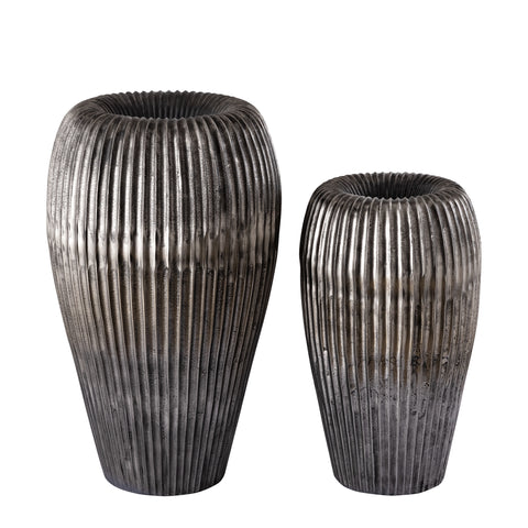 Pot Russel Silver Aluminium Geribbeld 50 cm PTMD