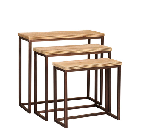 Sidetable Zoah Koper Rechthoekig Hout Set van 3 PTMD