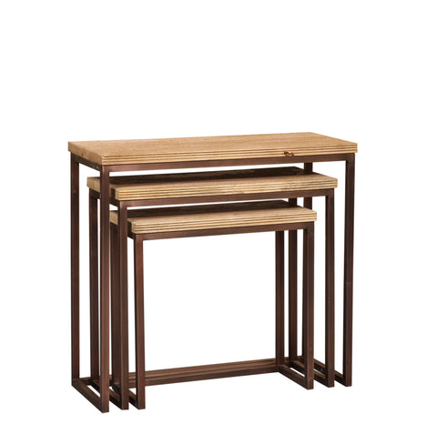 Sidetable Zoah Koper Rechthoekig Hout Set van 3 PTMD