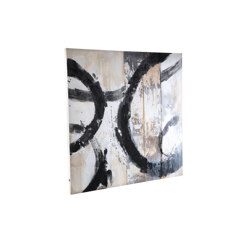 PTMD Jor Black Canvas Cirkel Geschilderd Vierkant Wandpaneel