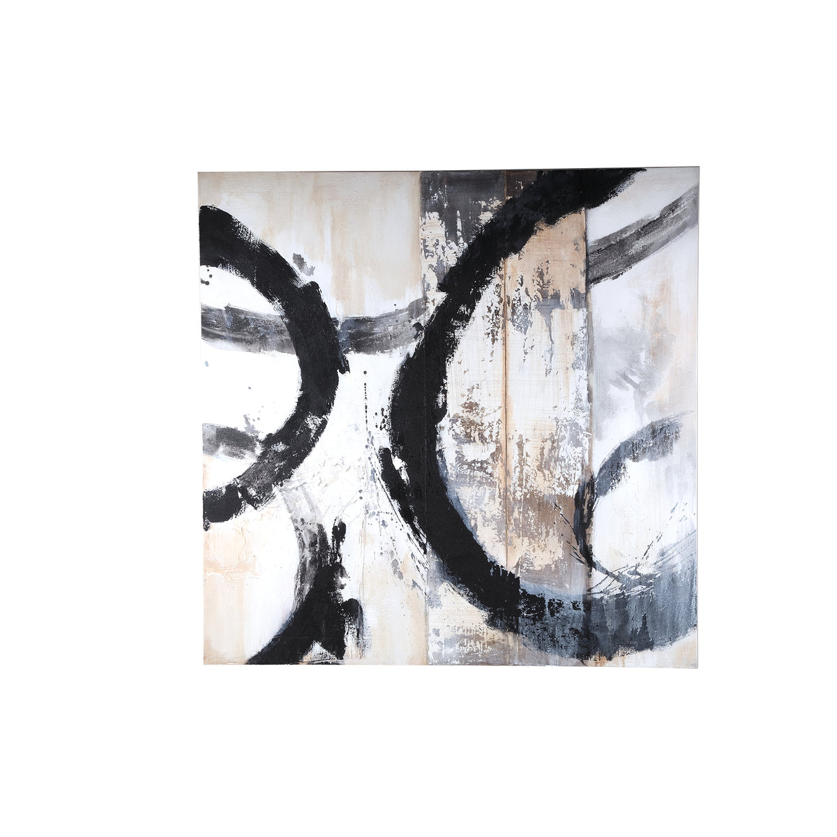 PTMD Jor Black Canvas Cirkel Geschilderd Vierkant Wandpaneel