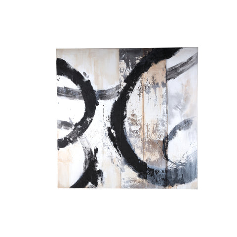 PTMD Jor Black Canvas Cirkel Geschilderd Vierkant Wandpaneel