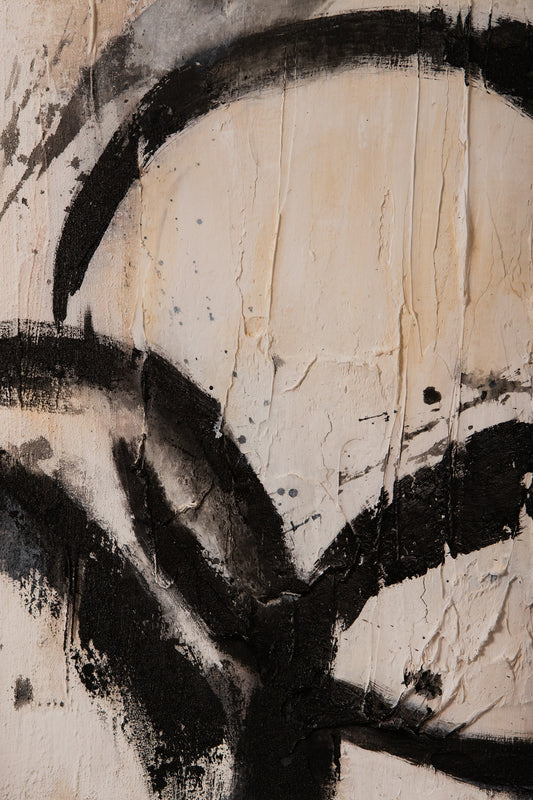 PTMD Jor Black Canvas Cirkel Geschilderd Vierkant Wandpaneel