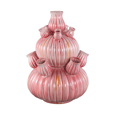 Vaas Nolou Roze Keramiek Tulp Geribbeld Rond L PTMD