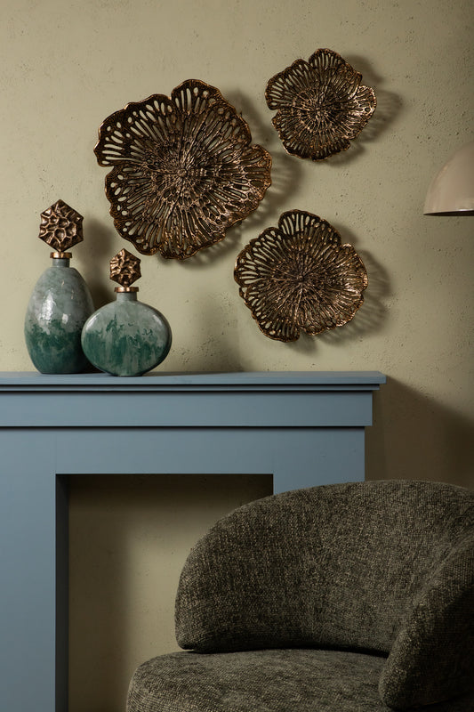 PTMD Ryhann Bloemenmuurdecoratieschaal L Messing - Luxe Wanddecoratie 65cm
