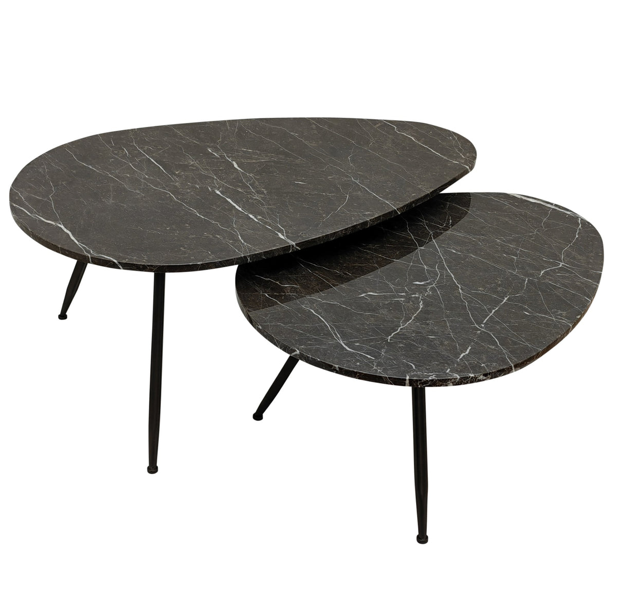 Salontafelset Veria Bruin Marmer Ovaal PTMD (set van 2)