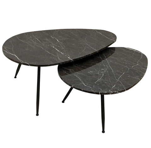 Salontafelset Veria Bruin Marmer Ovaal PTMD (set van 2)