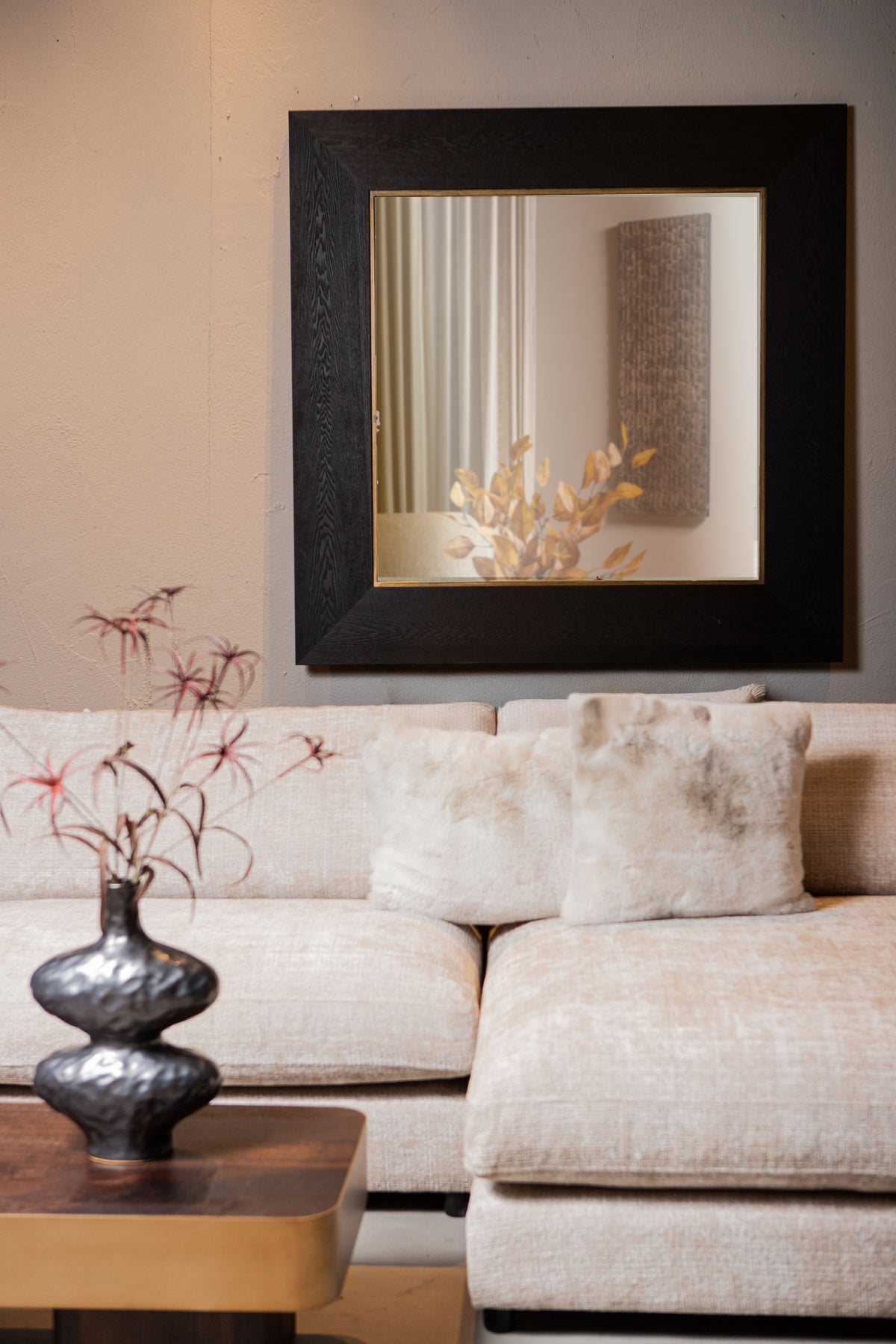 Spiegel Tiess Zwart Gouden Rand Vierkant 139,5x139,5 cm PTMD