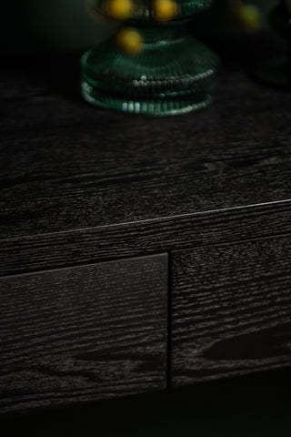 Ptmd Tiess Zwarte Houtfineer Bijzettafel 2 Laden