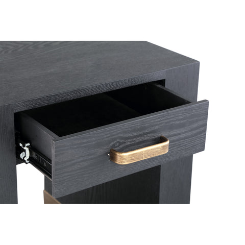 Tiess Zwarte Houtfineer Bed Nachtkastje 1 Lade