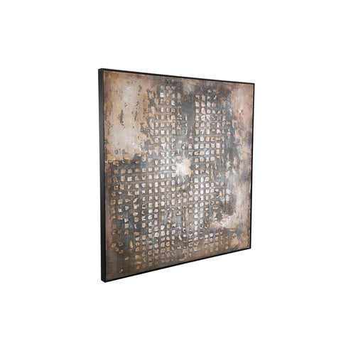 PTMD Pathe Bruin Canvas Schilderij Ruw Vierkant Patroon