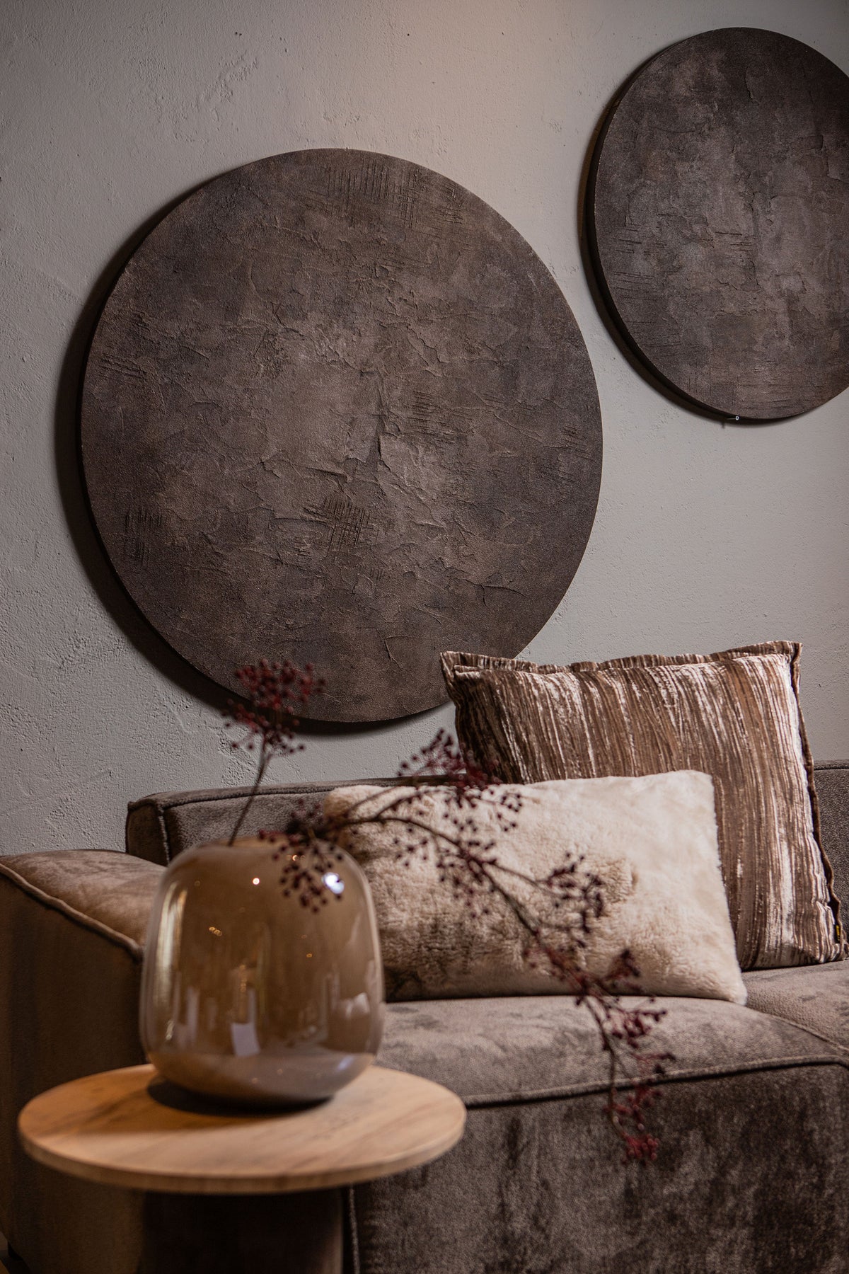 Schilderij Kemp Bruin Canvas Rond 120x120 cm PTMD