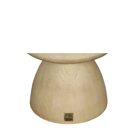 Llamada Mesa auxiliar de madera de mango natural con tapa de mármol redonda.