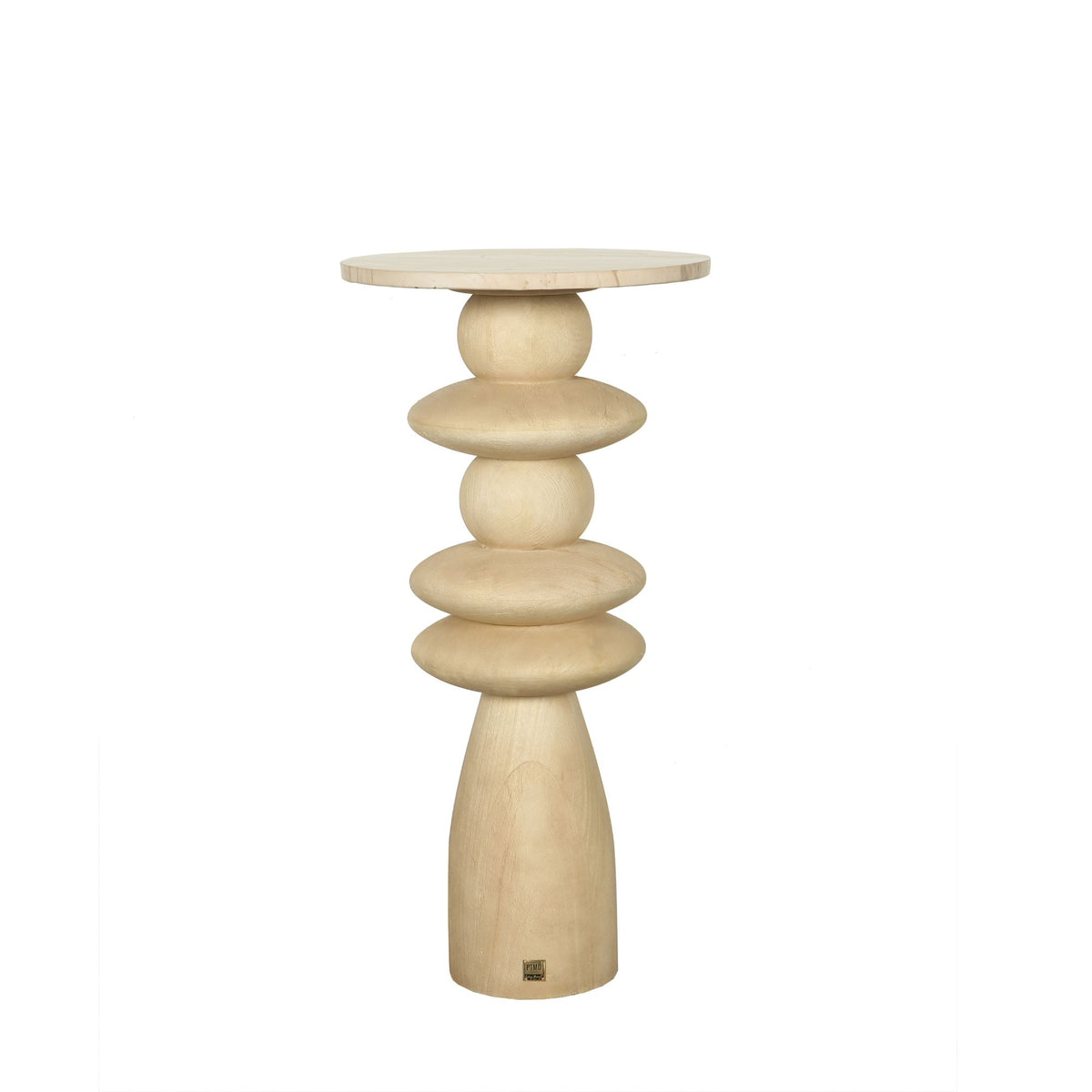 Llamada Mesa lateral de madera de mango natural Callain con tapa de mármol redonda.
