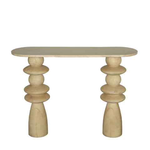 Llamada Mesa lateral de madera de mango natural con forma ovalada de mármol.